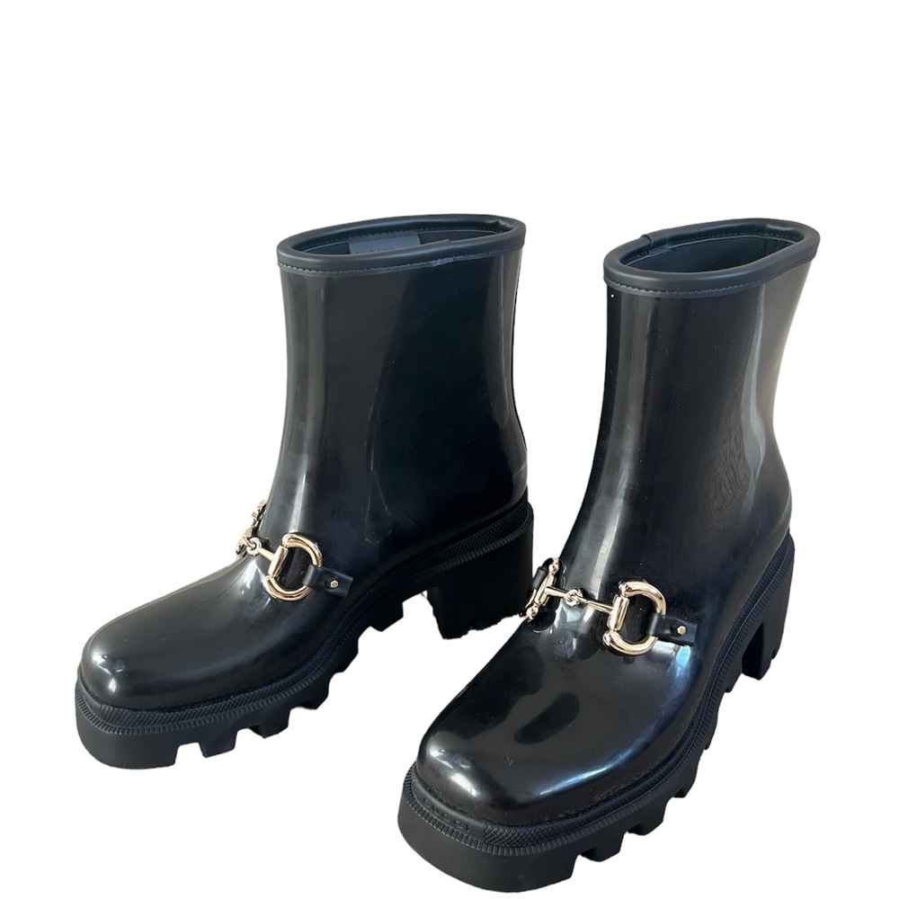 NIB Gucci Women Horsebit Black Rubber Waterproof Platform Lug Boots - Picture 3 of 13